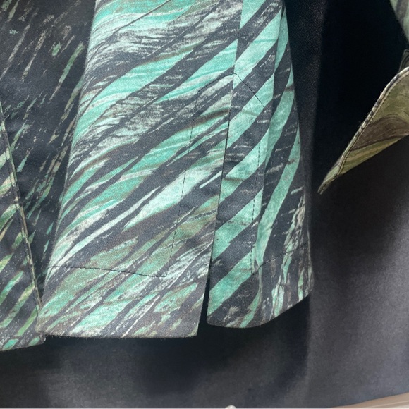 Yansi Fugel Green Black Stripe Cotton Lightweight Button Jacket 3/4 Sleeve Sz L - Picture 4 of 6